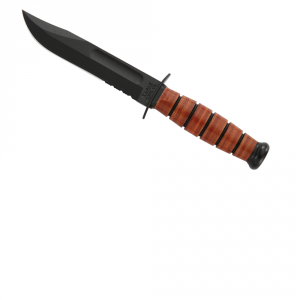 Ka-Bar Short USMC Serrated Edge Knife - Brown - Fixed Blade - Kabar Knives